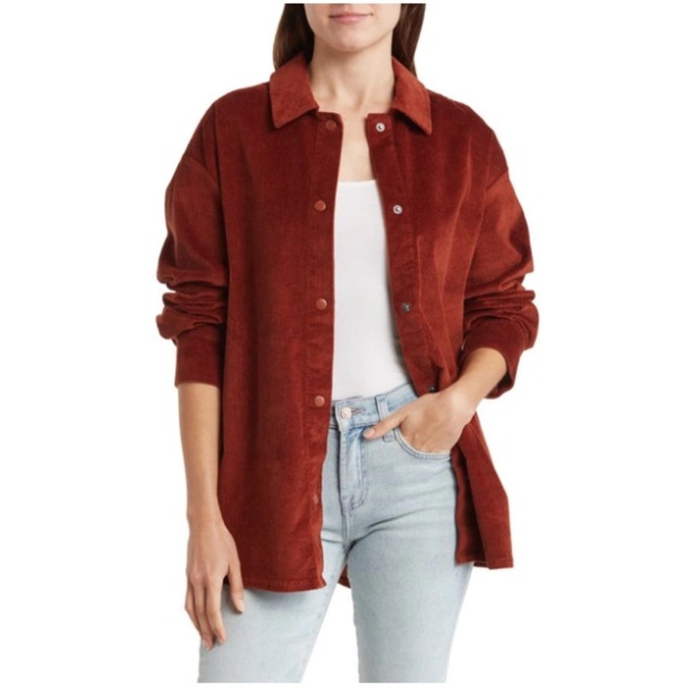 Abound Corduroy Shirt Jacket In Rust Cherry Size Medium